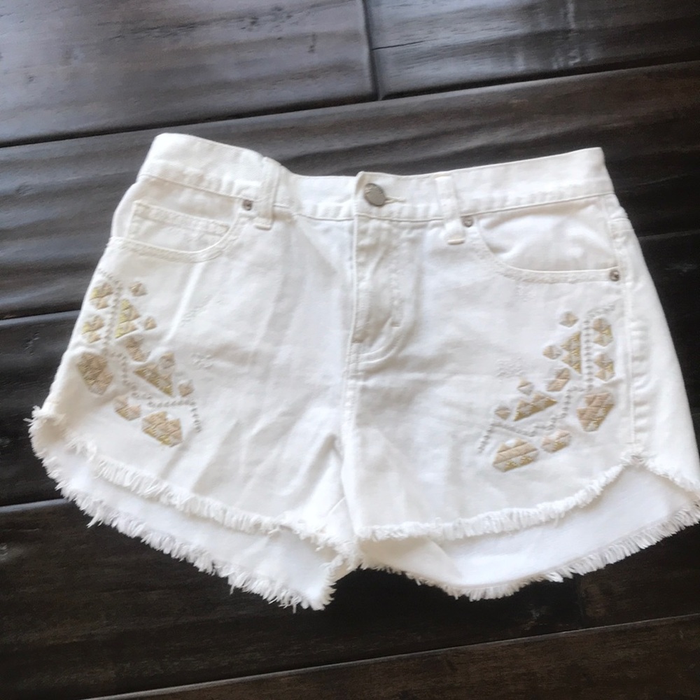 Free People denim embroidered shorts